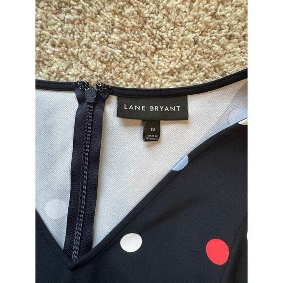 Lane Bryant Flutter Sleeve; size women's 18, Navy Blue colorful Polka Dot dress - Picture 5 of 10